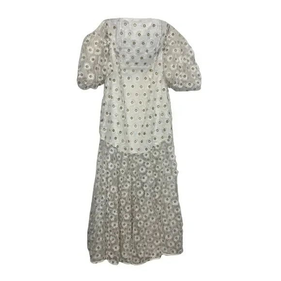 ASOS EDITION Ivory Embroidered Daisy Midi Dress UK 8 / US 4 – NWT Puff Sleeve - Picture 6 of 13